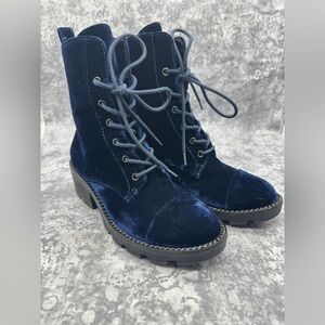 Kendall & Kylie Navy Velvet Lace-Up Boots